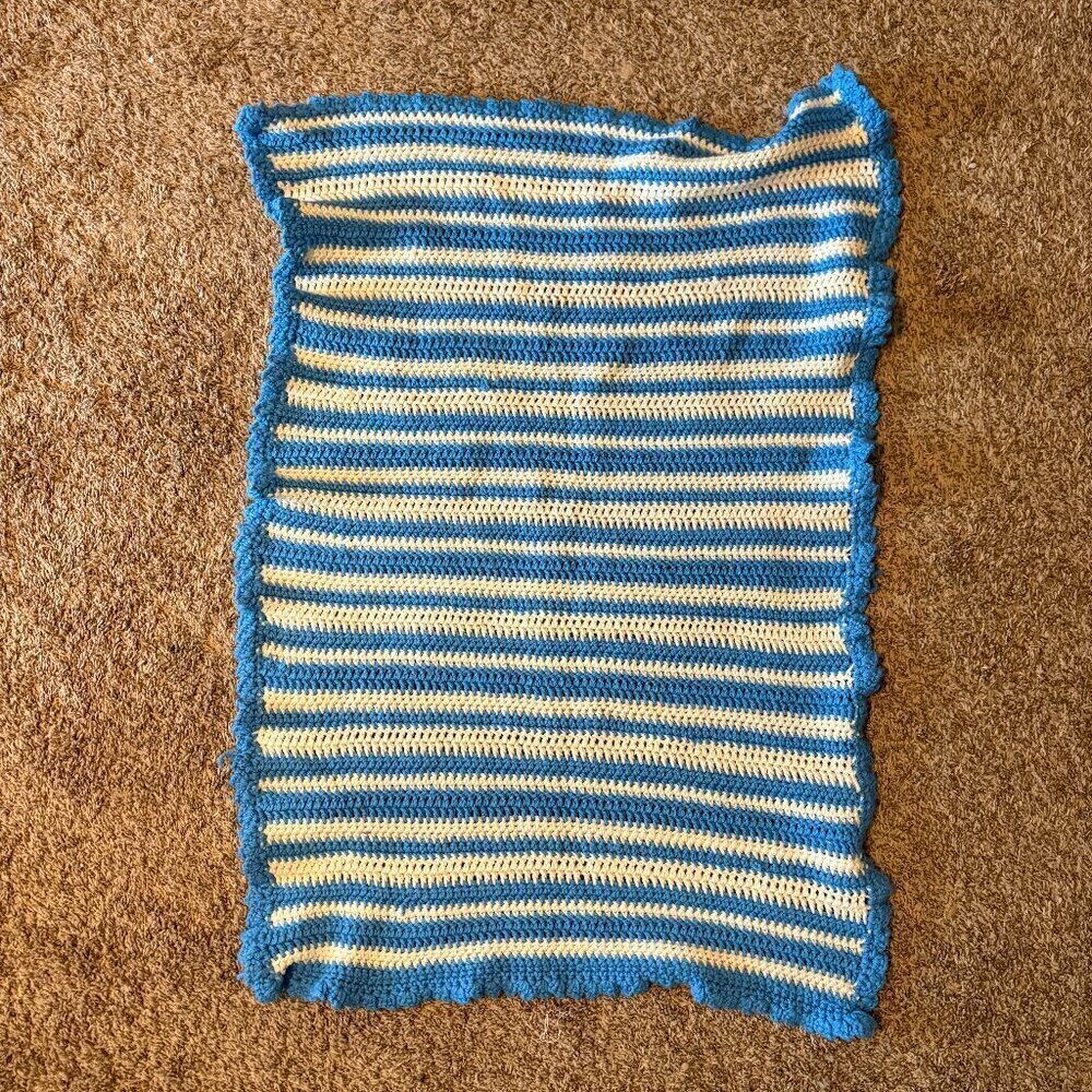 Vtg handmade baby boy striped blanket